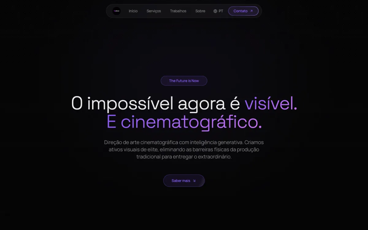 Página inicial da ARVIS, estúdio de produção visual com IA