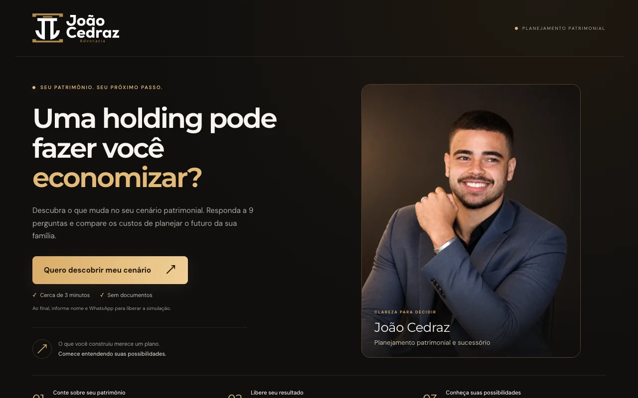 Página inicial de Quiz de Cedraz Advocacia