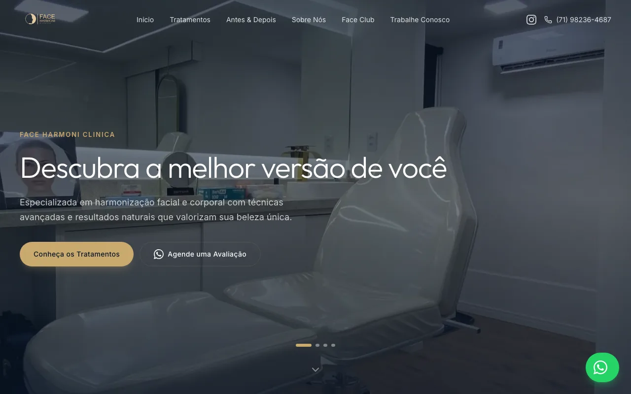 Página inicial de Face Harmoni